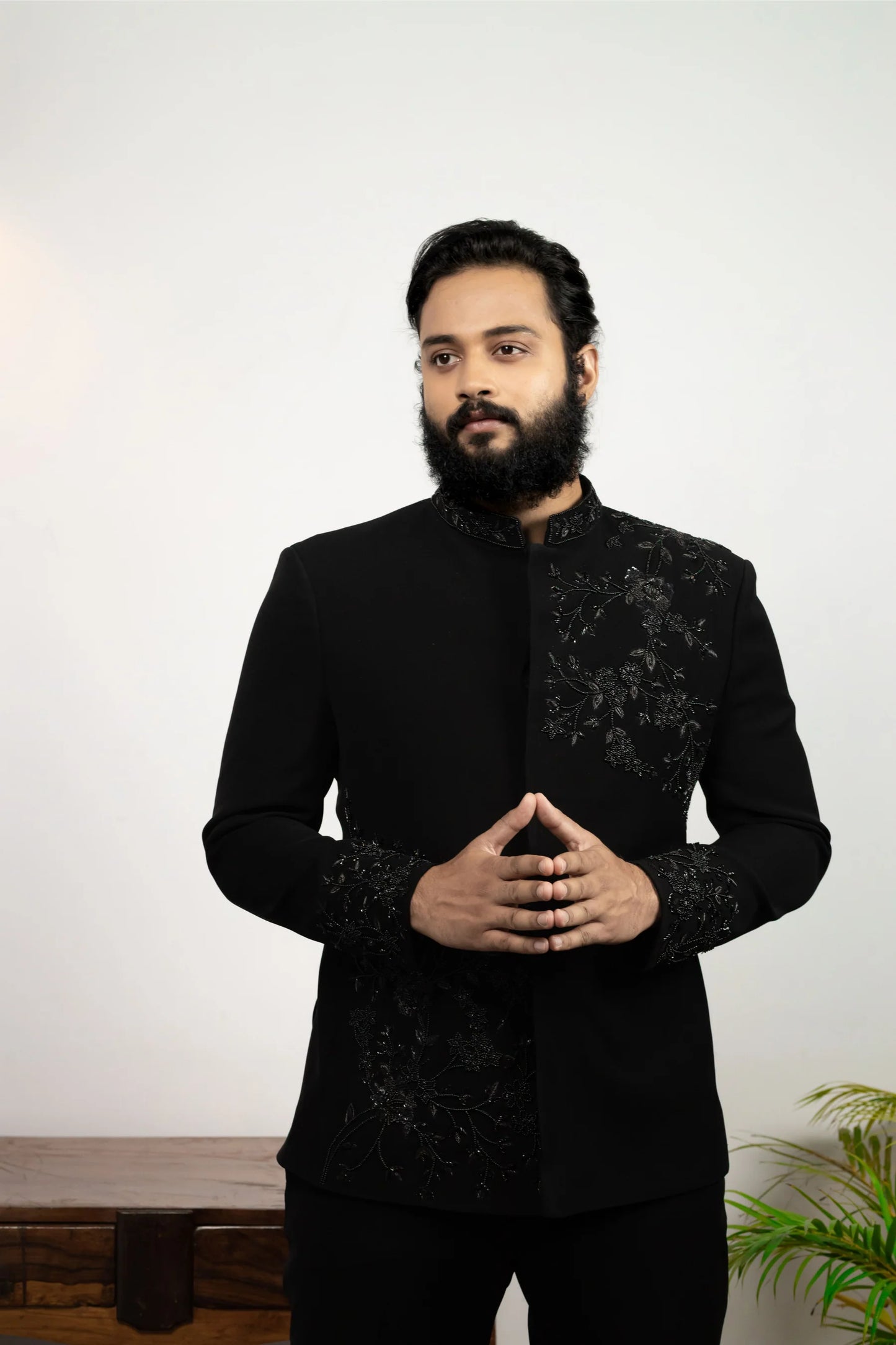Black Bandhgala With Handwork