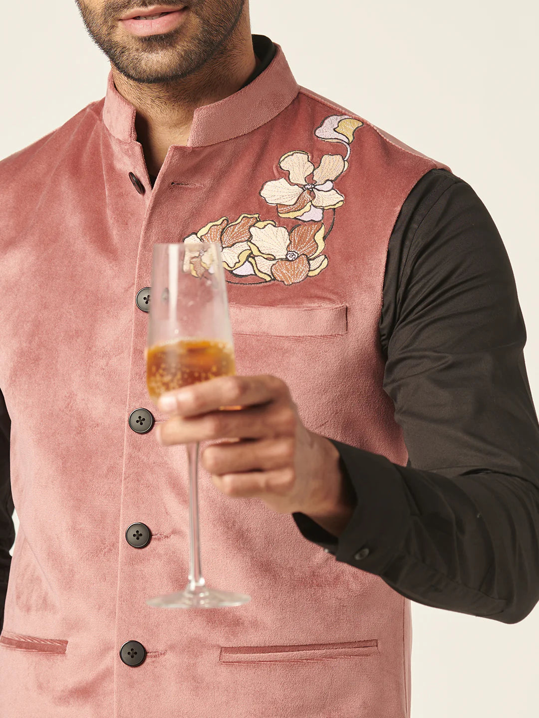 Light Pink Nehru Jacket With Handwork