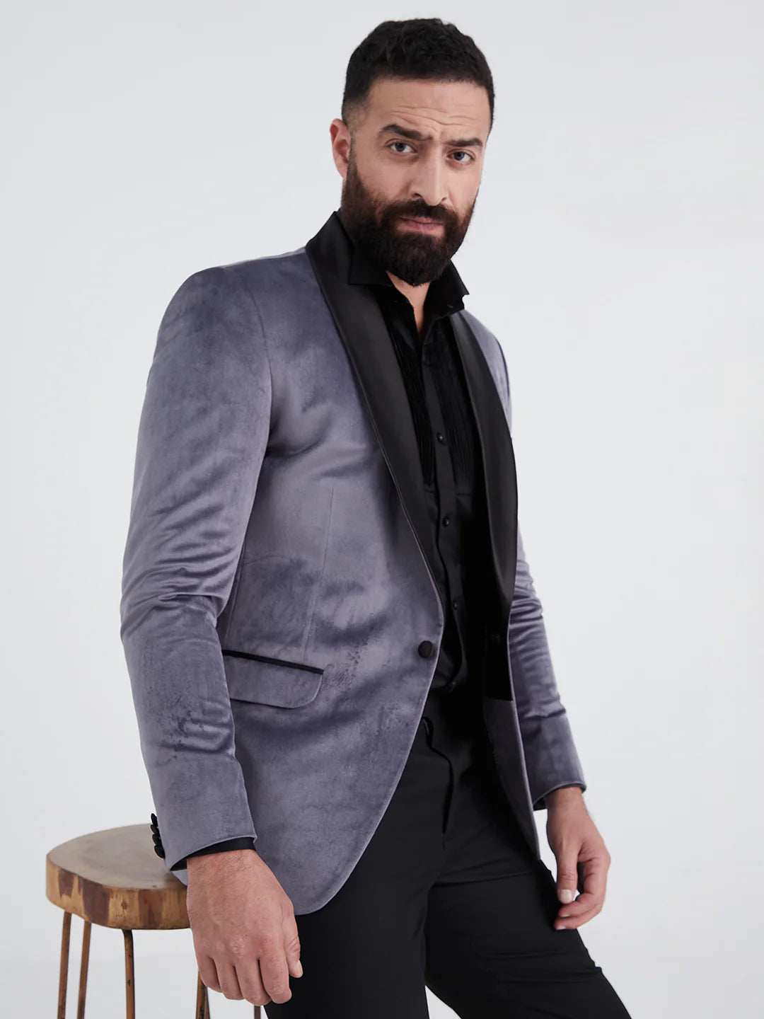 Dark Grey Velvet Tuxedo Suit