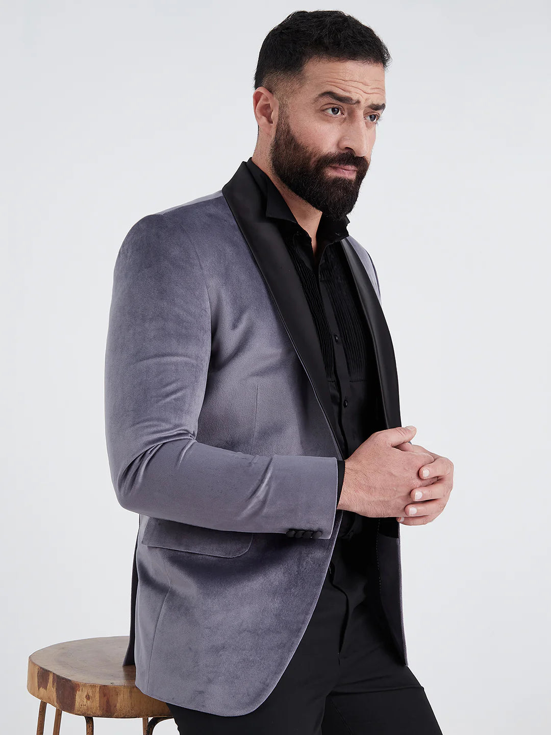 Dark Grey Velvet Tuxedo Suit