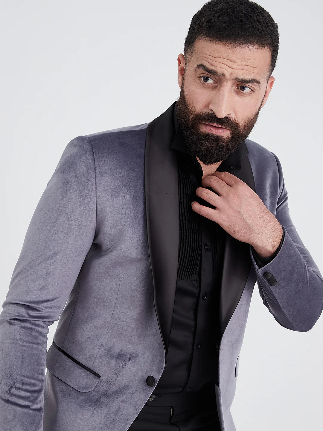 Dark Grey Velvet Tuxedo Suit