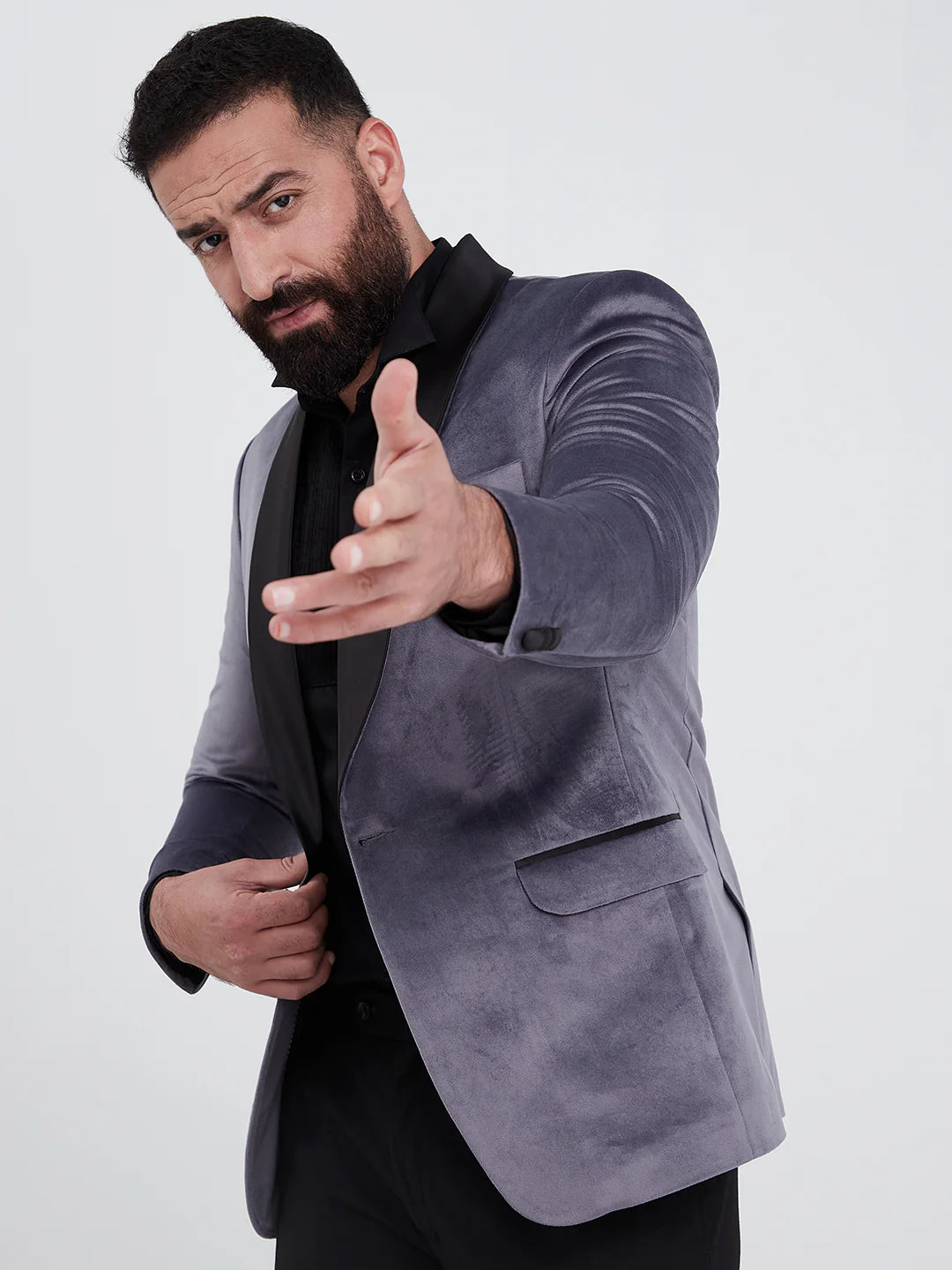 Dark Grey Velvet Tuxedo Suit