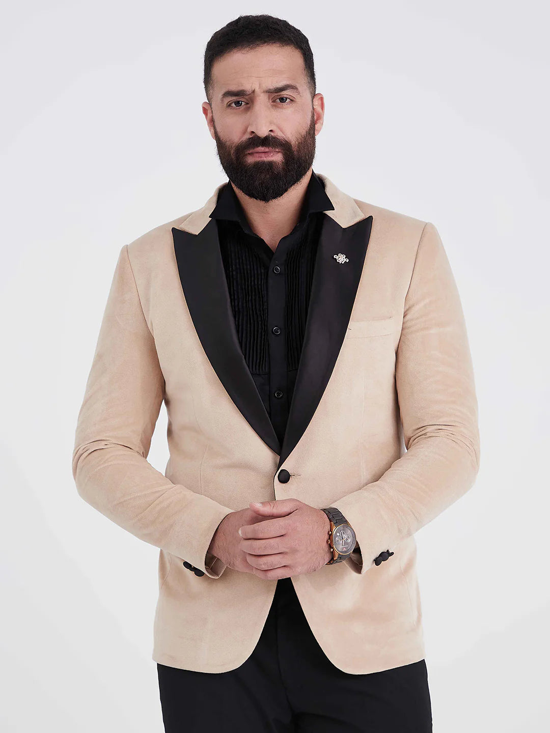 Beige Velvet Tuxedo Suit