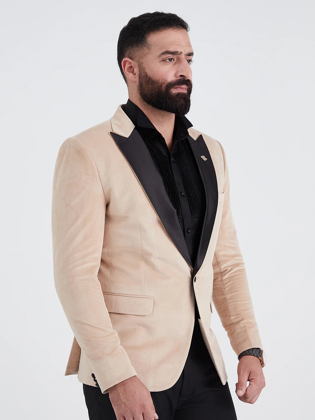 Beige Velvet Tuxedo Suit