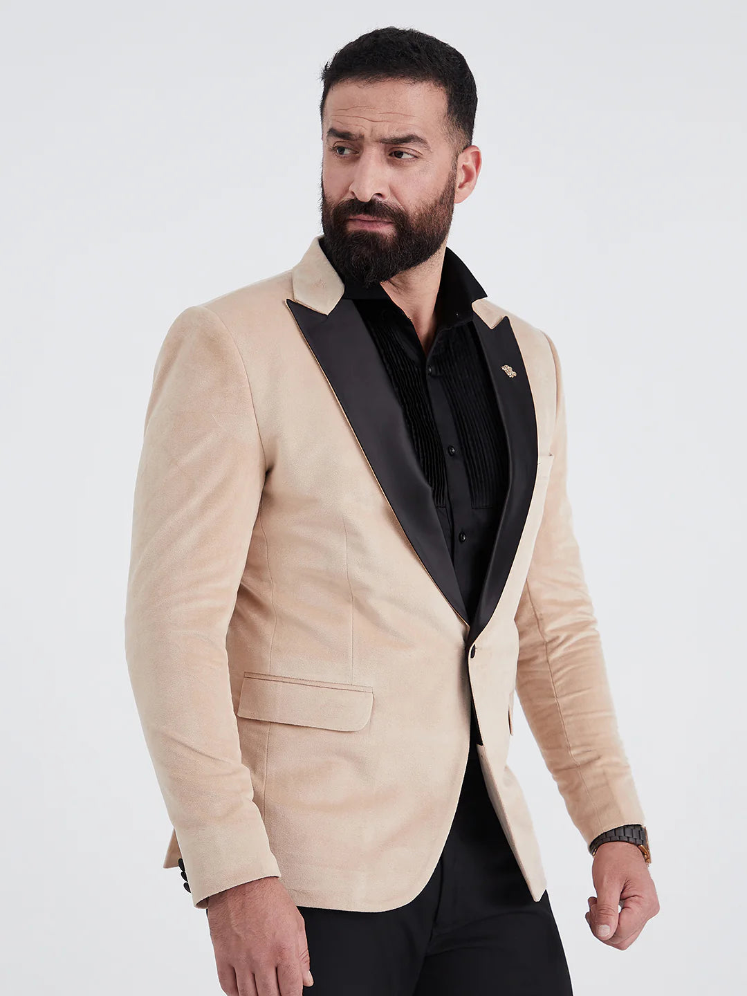 Beige Velvet Tuxedo Suit