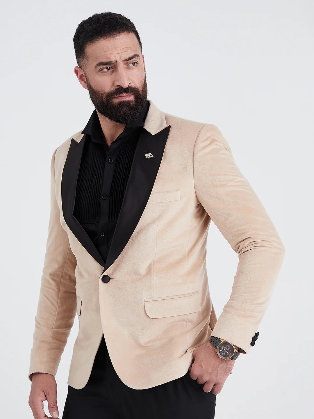 Beige Velvet Tuxedo Suit