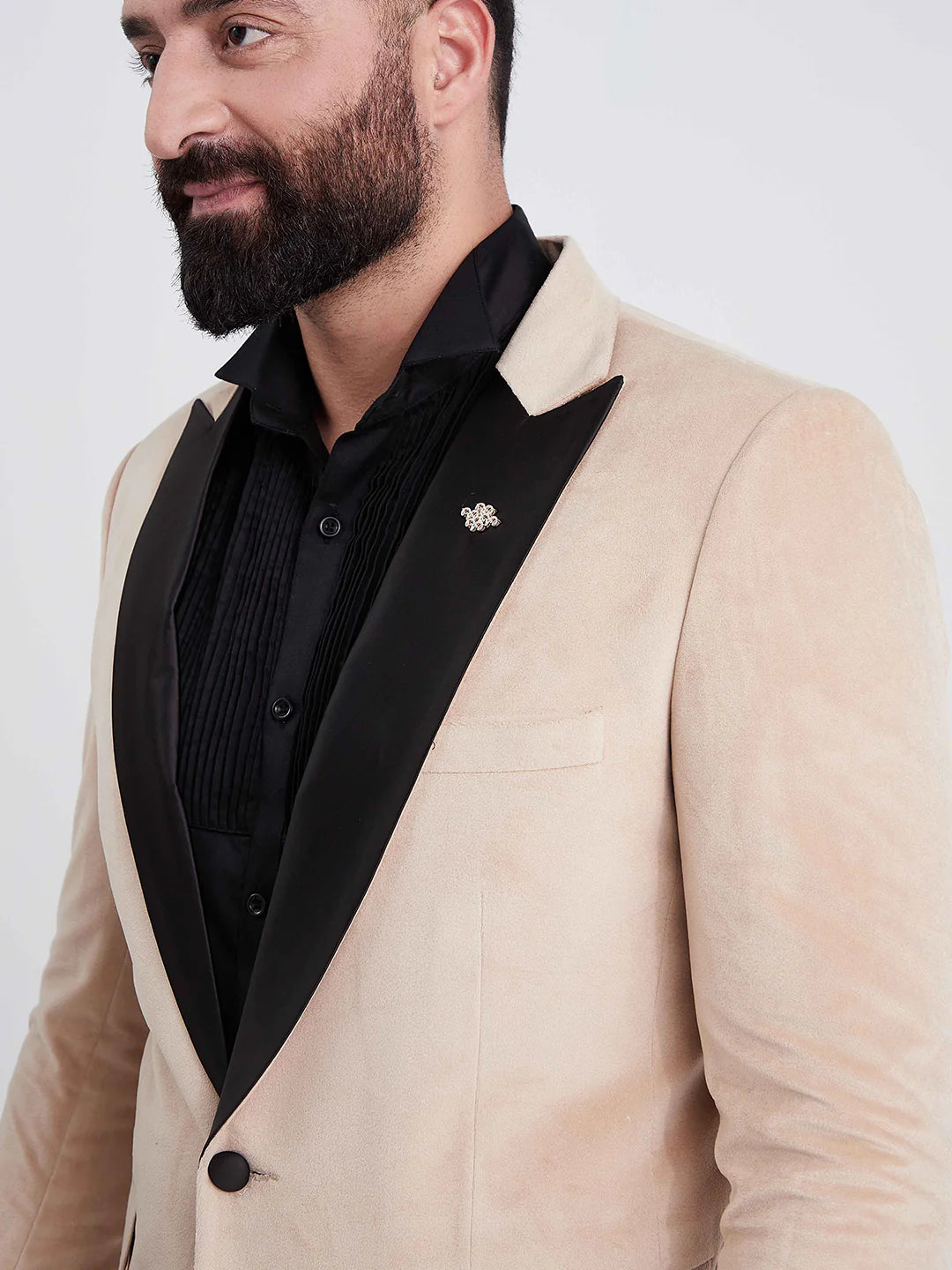 Beige Velvet Tuxedo Suit