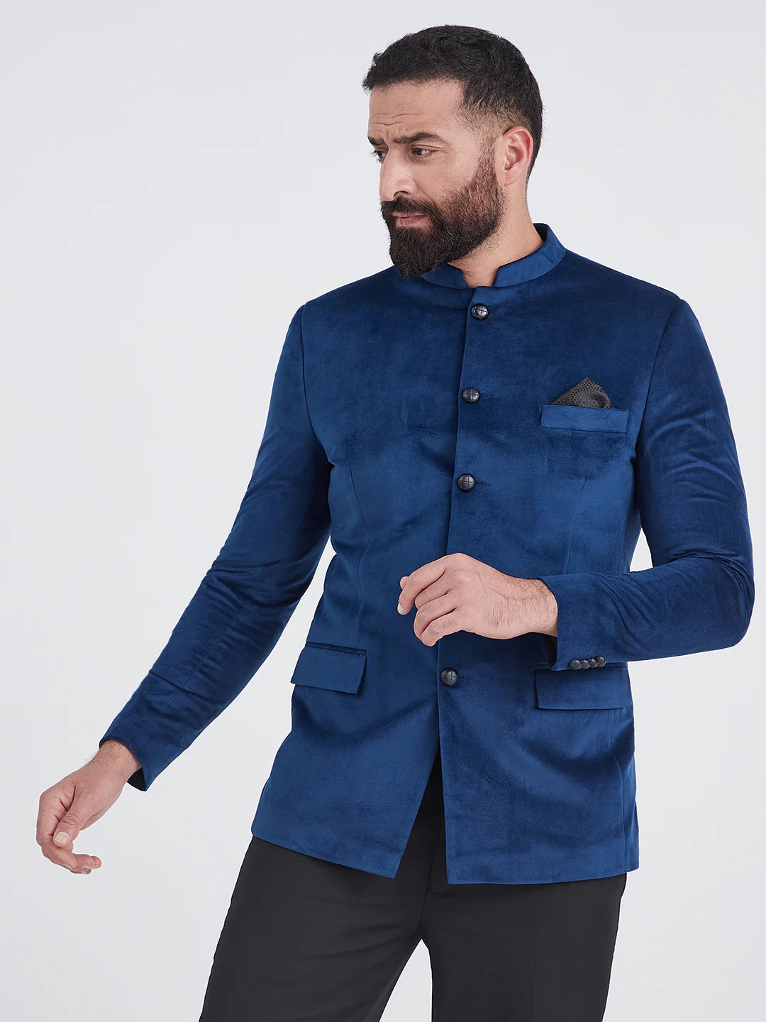 Royal Blue Bandhgala Velvet