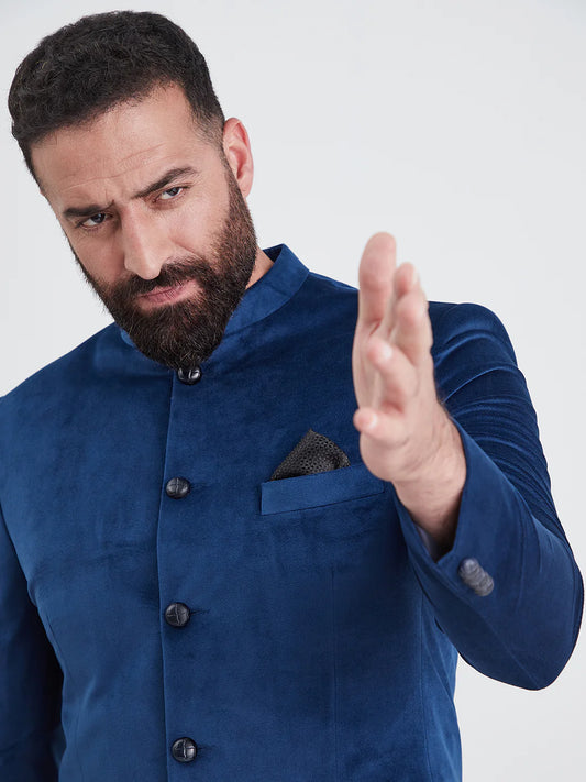 Royal Blue Bandhgala Velvet