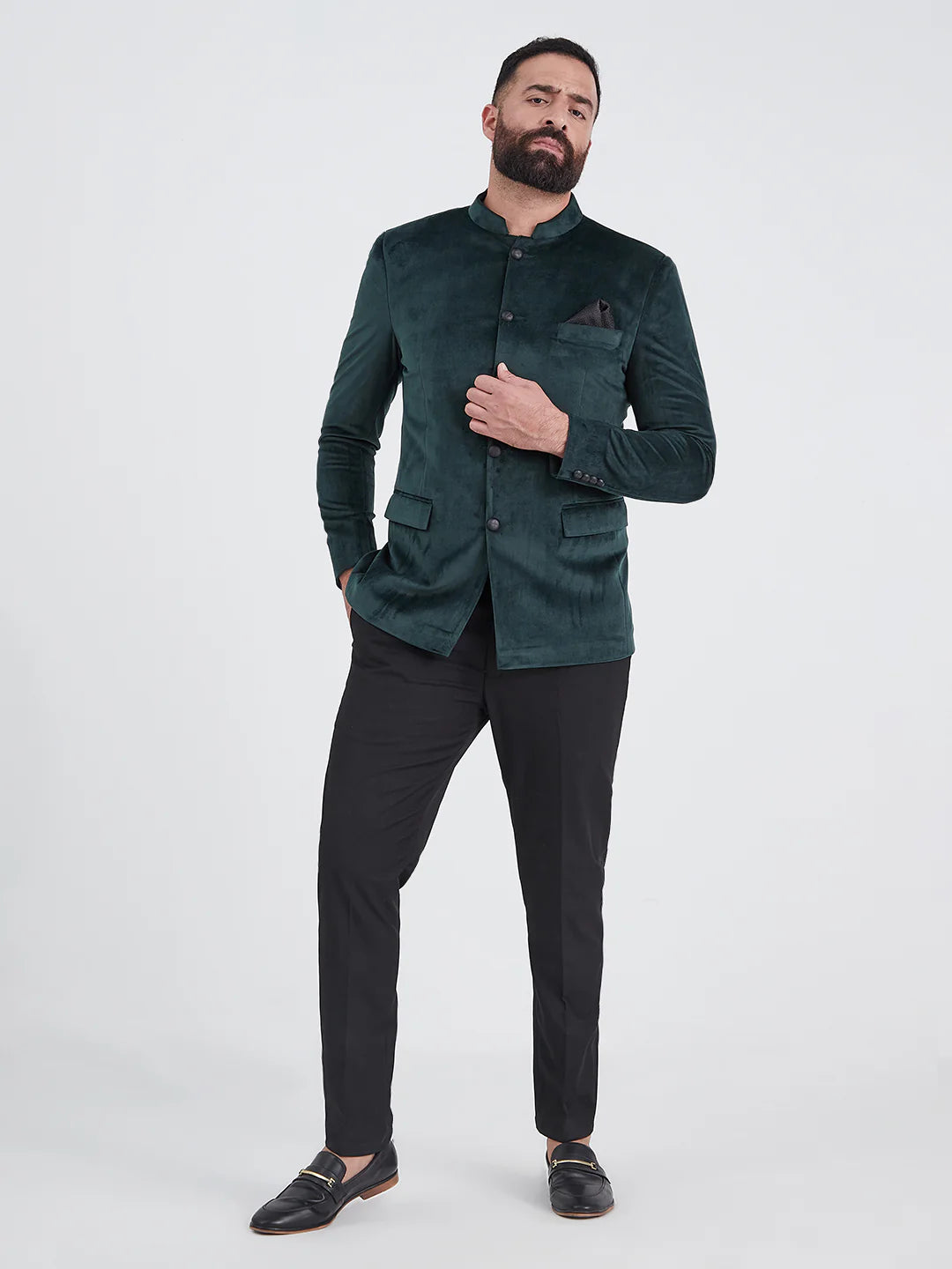 Dark Green Bandhgala Velvet