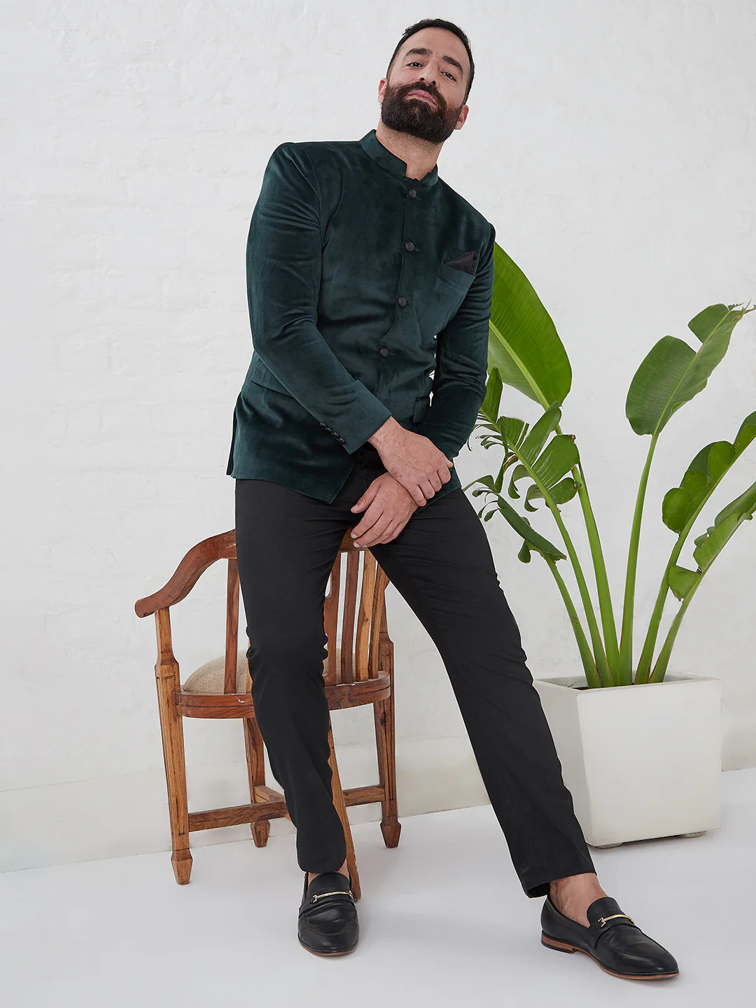 Dark Green Bandhgala Velvet