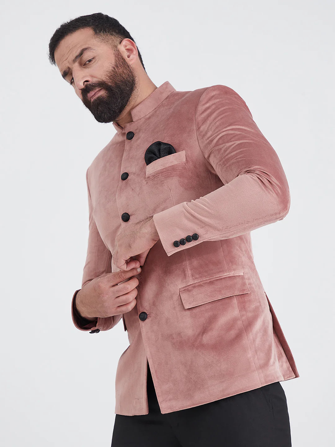 Pink Bandhgala Velvet