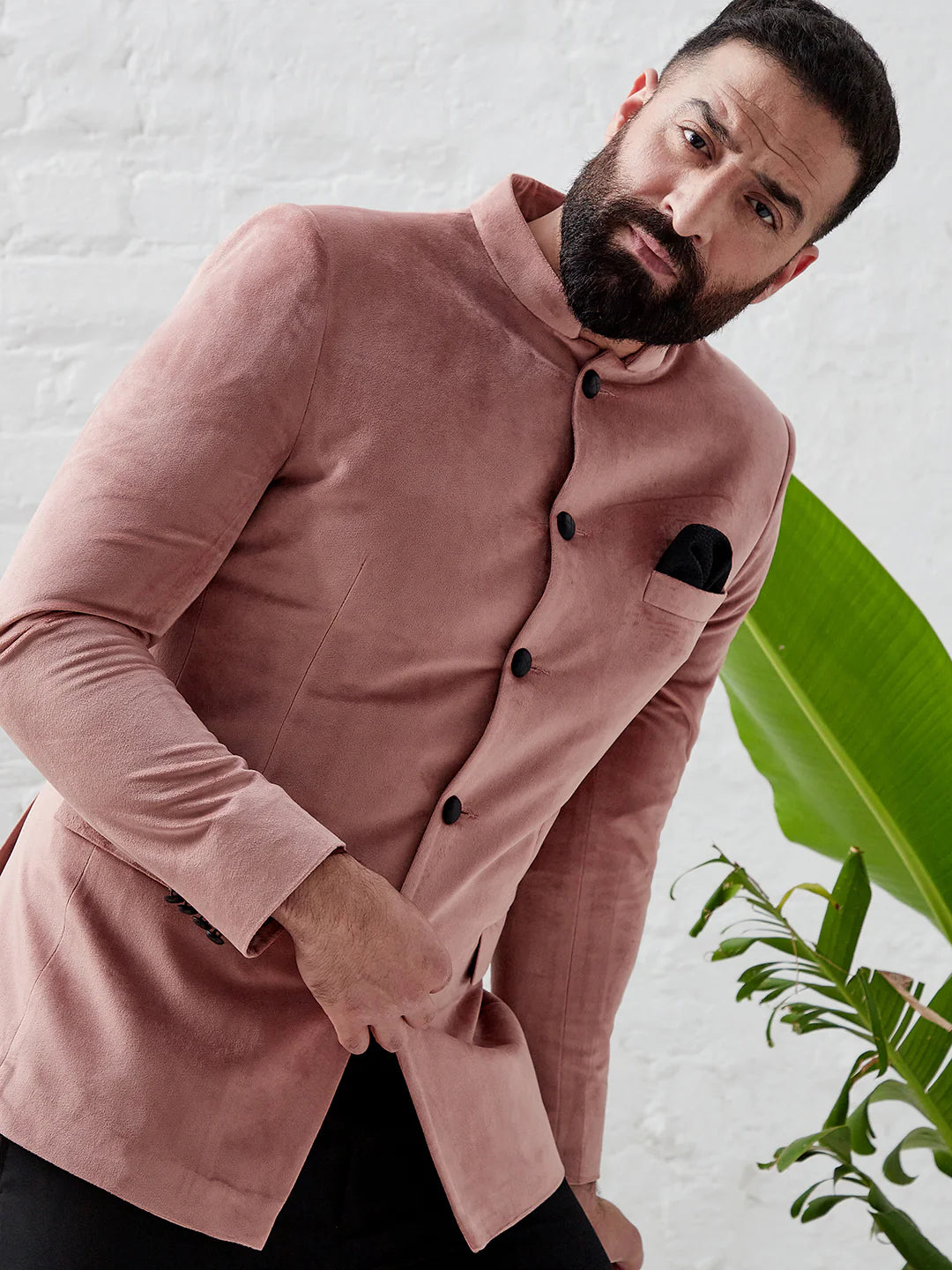 Pink Bandhgala Velvet