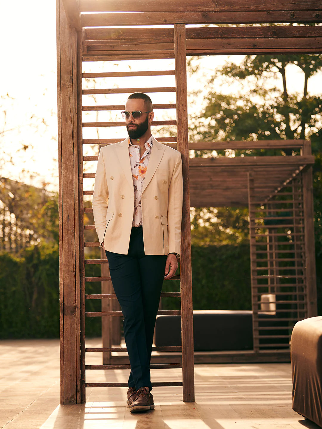 Cream Double Breasted Suit