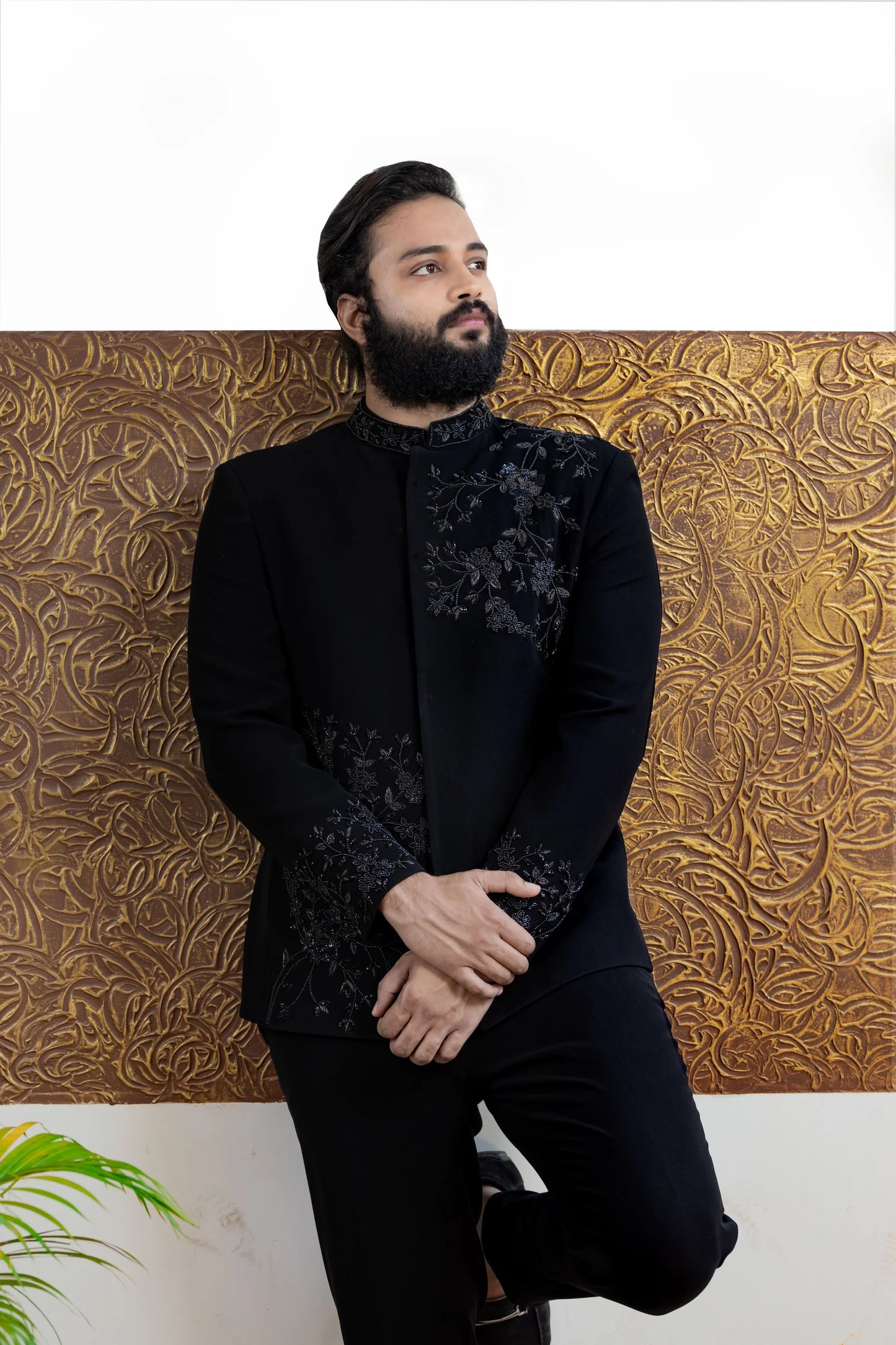 Black Bandhgala With Handwork
