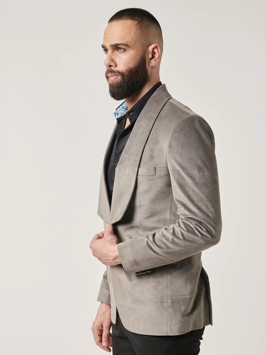 Grey Velvet Tuxedo Suit