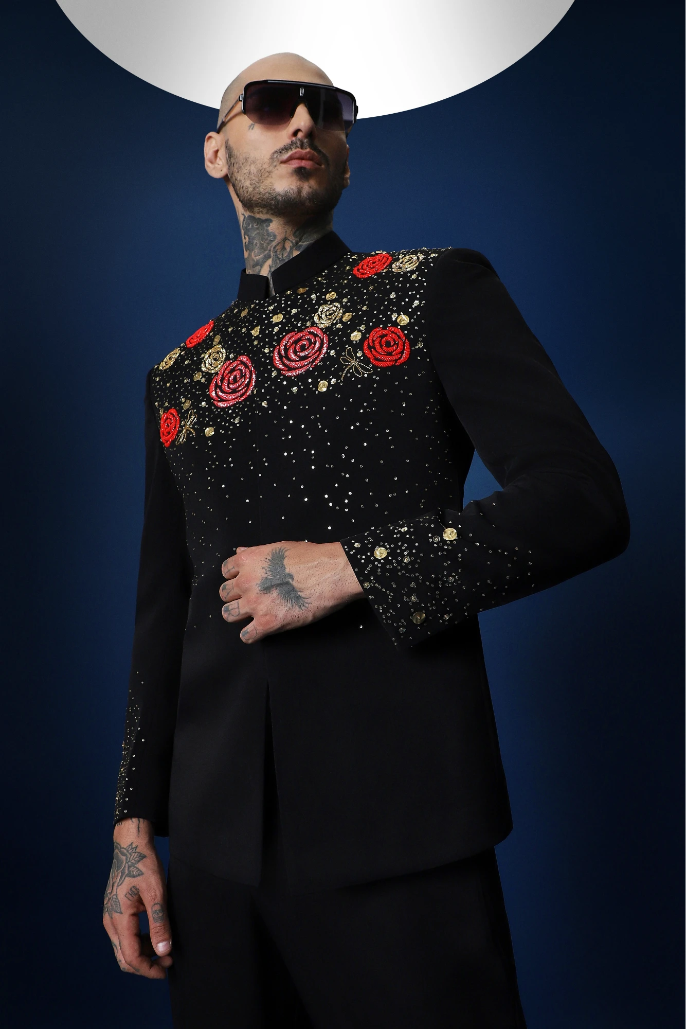 Celestial Rose Hand Embroidered Bandhgala – Black