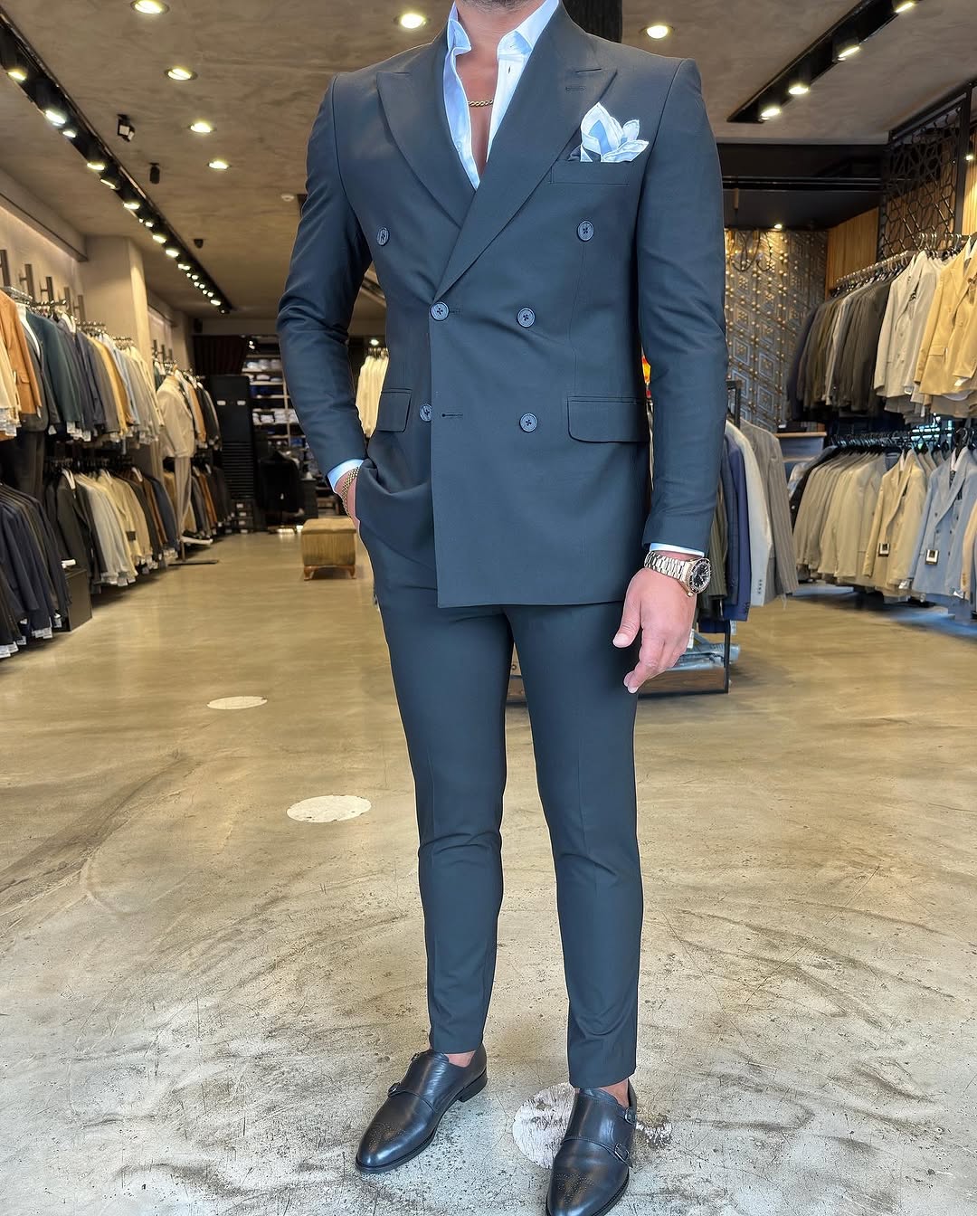 Double Breasted Suit Dark Grey