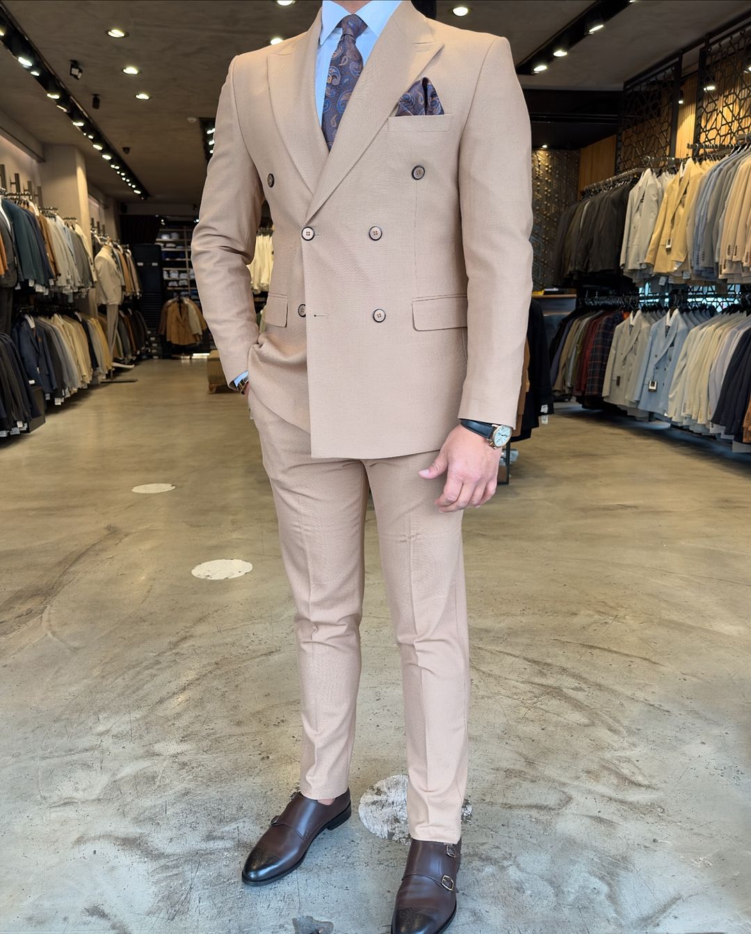 Double Breasted Suit Cream