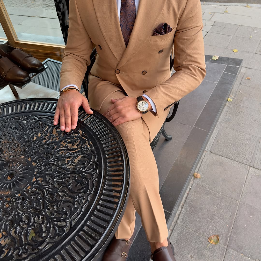 Double Breasted Suit Cream