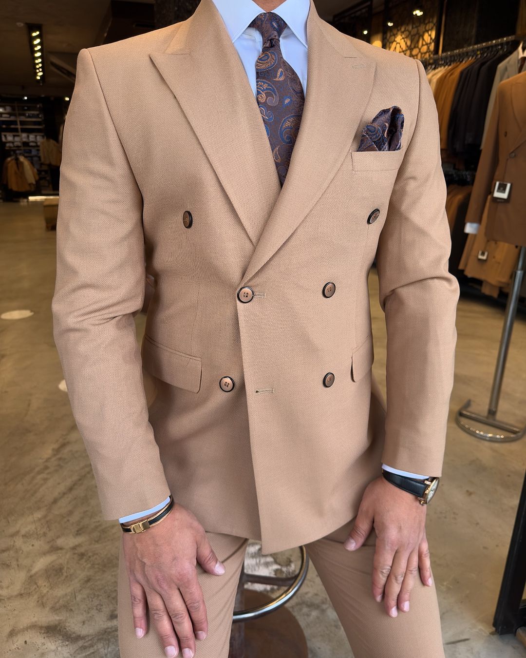 Double Breasted Suit Cream