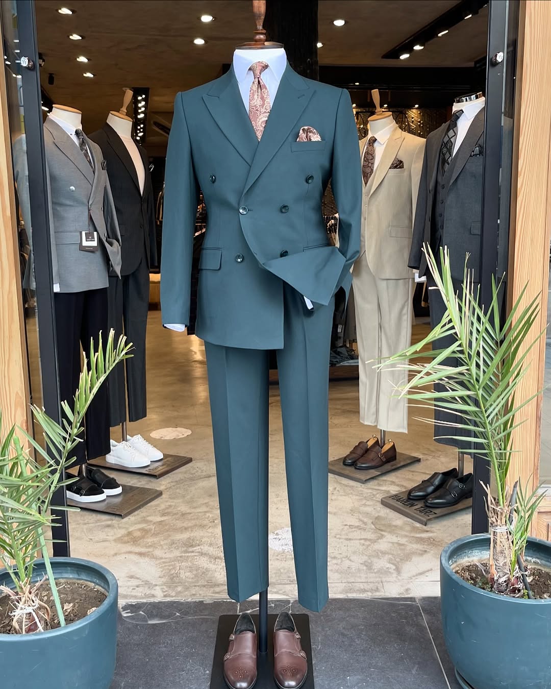 Double Breasted Suit Grey Green