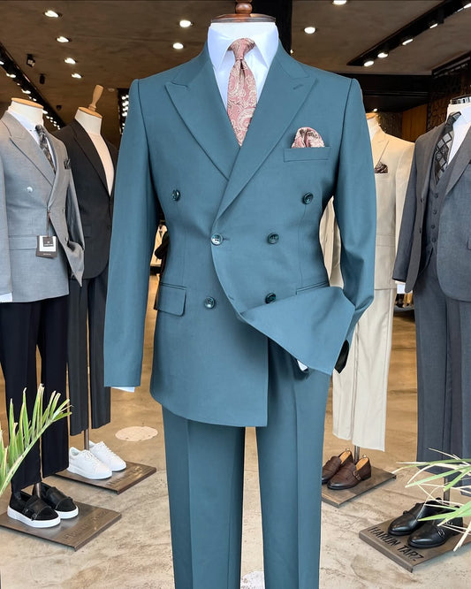 Double Breasted Suit Grey Green