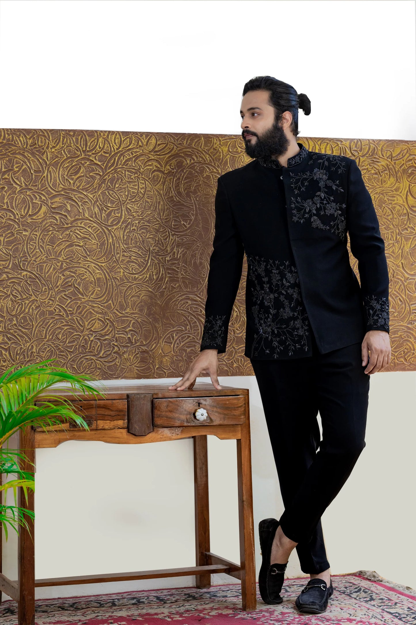 Black Bandhgala With Handwork