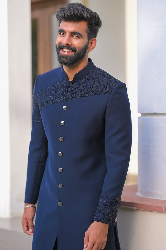 Blue achkan With Handwork