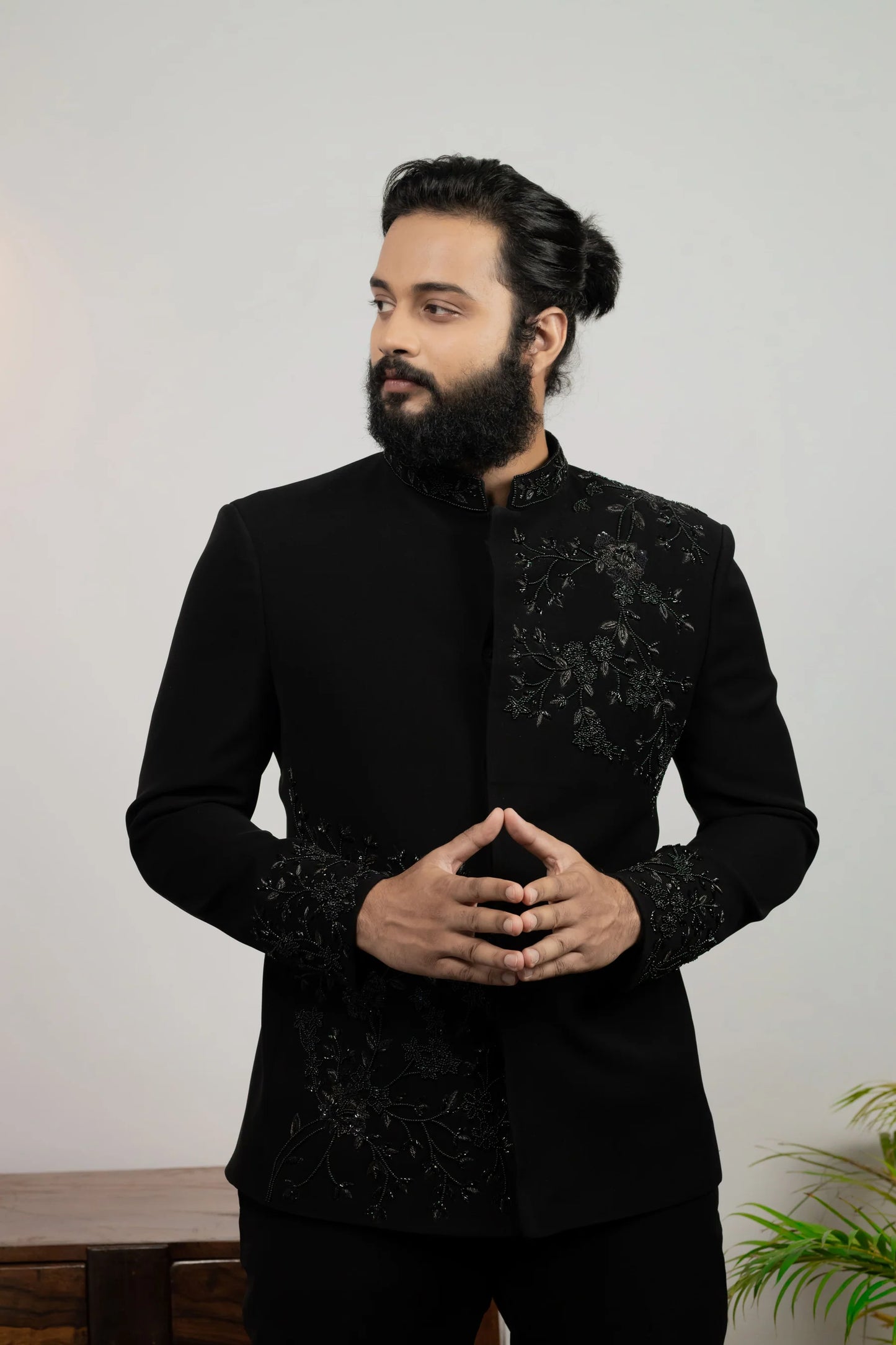 Black Bandhgala With Handwork