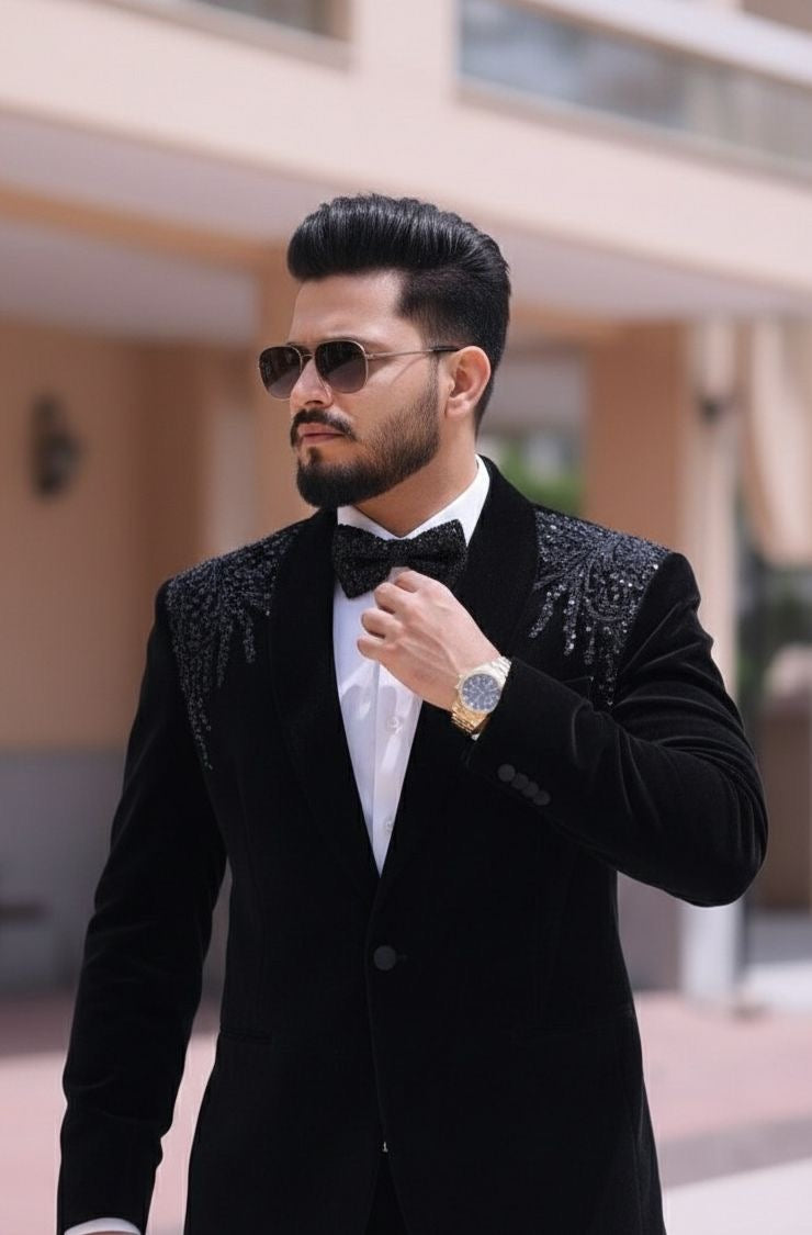 Black suit With Handwork Double Collar
