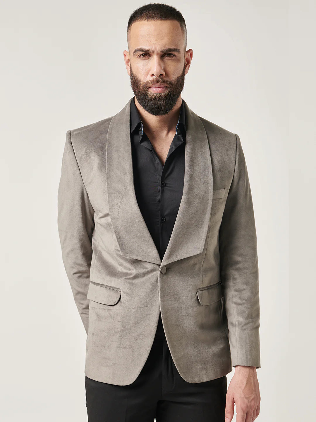 Grey Velvet Tuxedo Suit