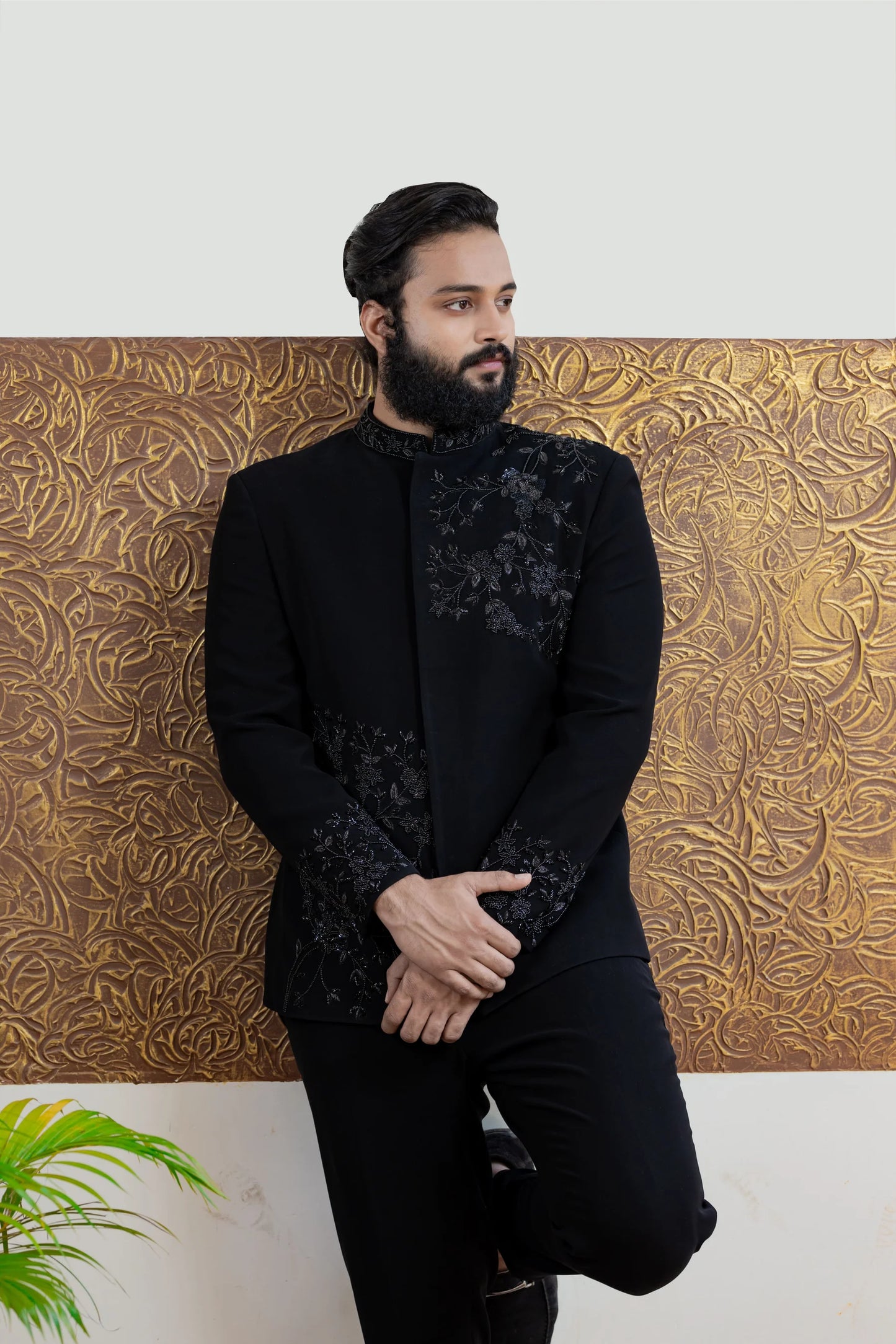 Black Bandhgala With Handwork