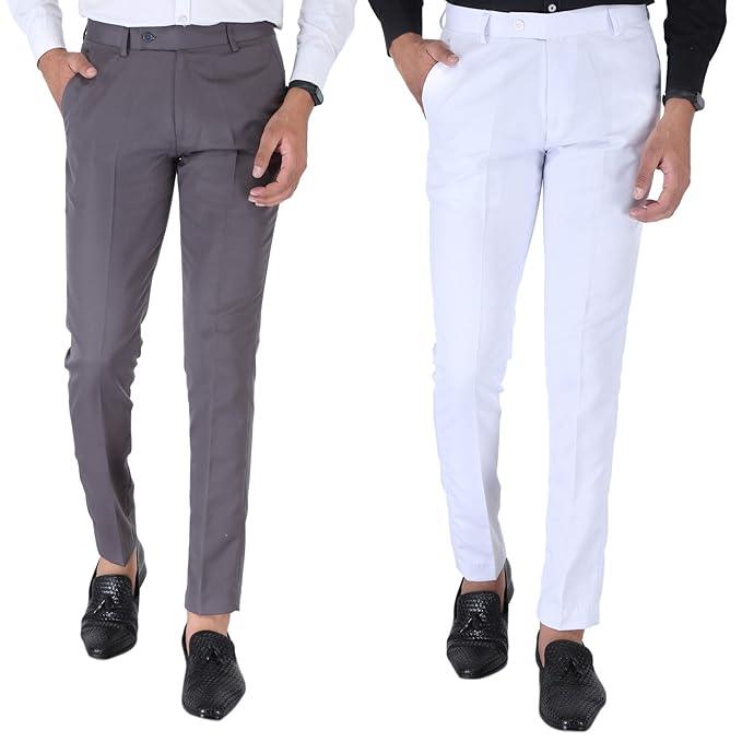 Dark Grey & White Formal Pant Combo