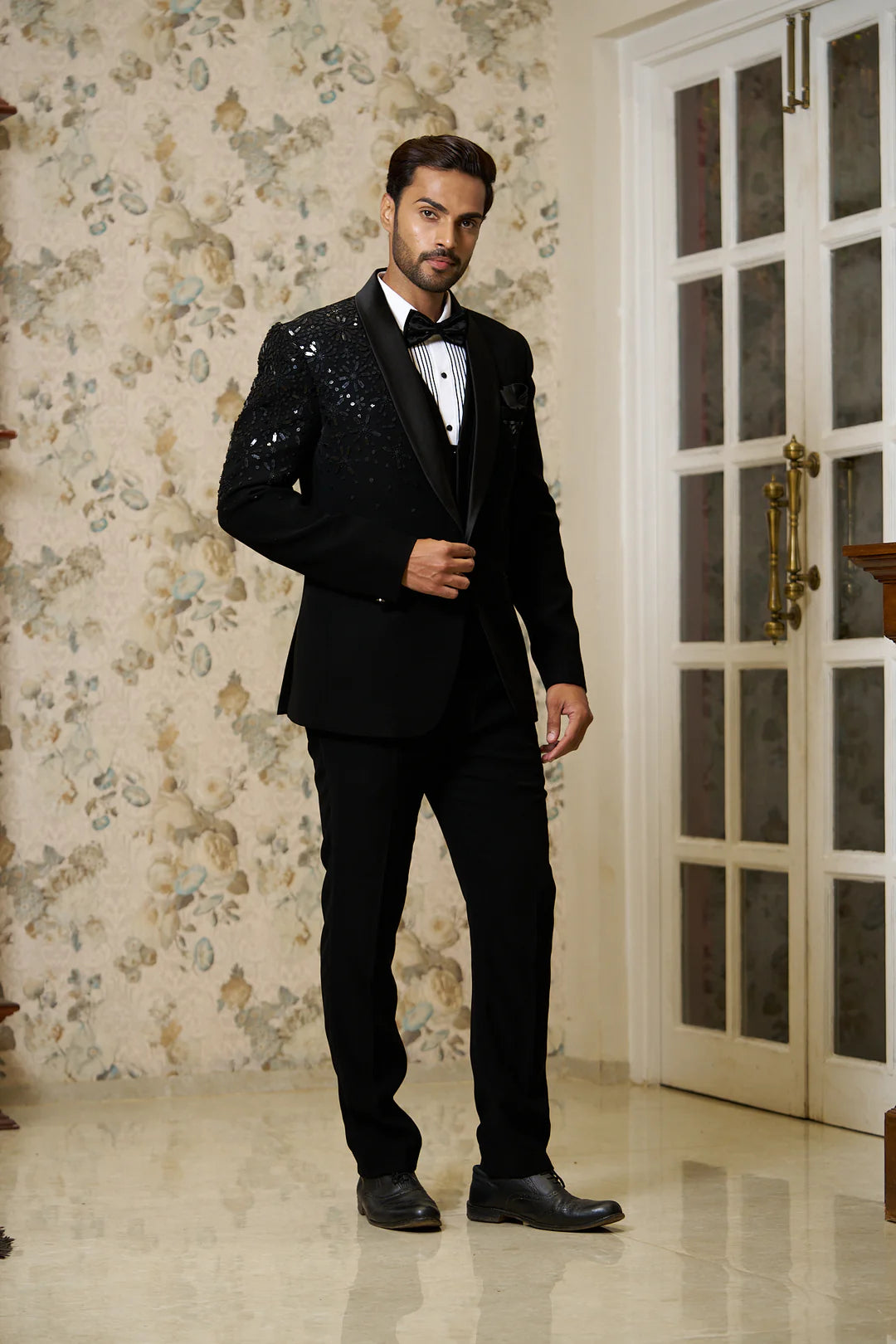 Black Suit With Handwork On Shoulder