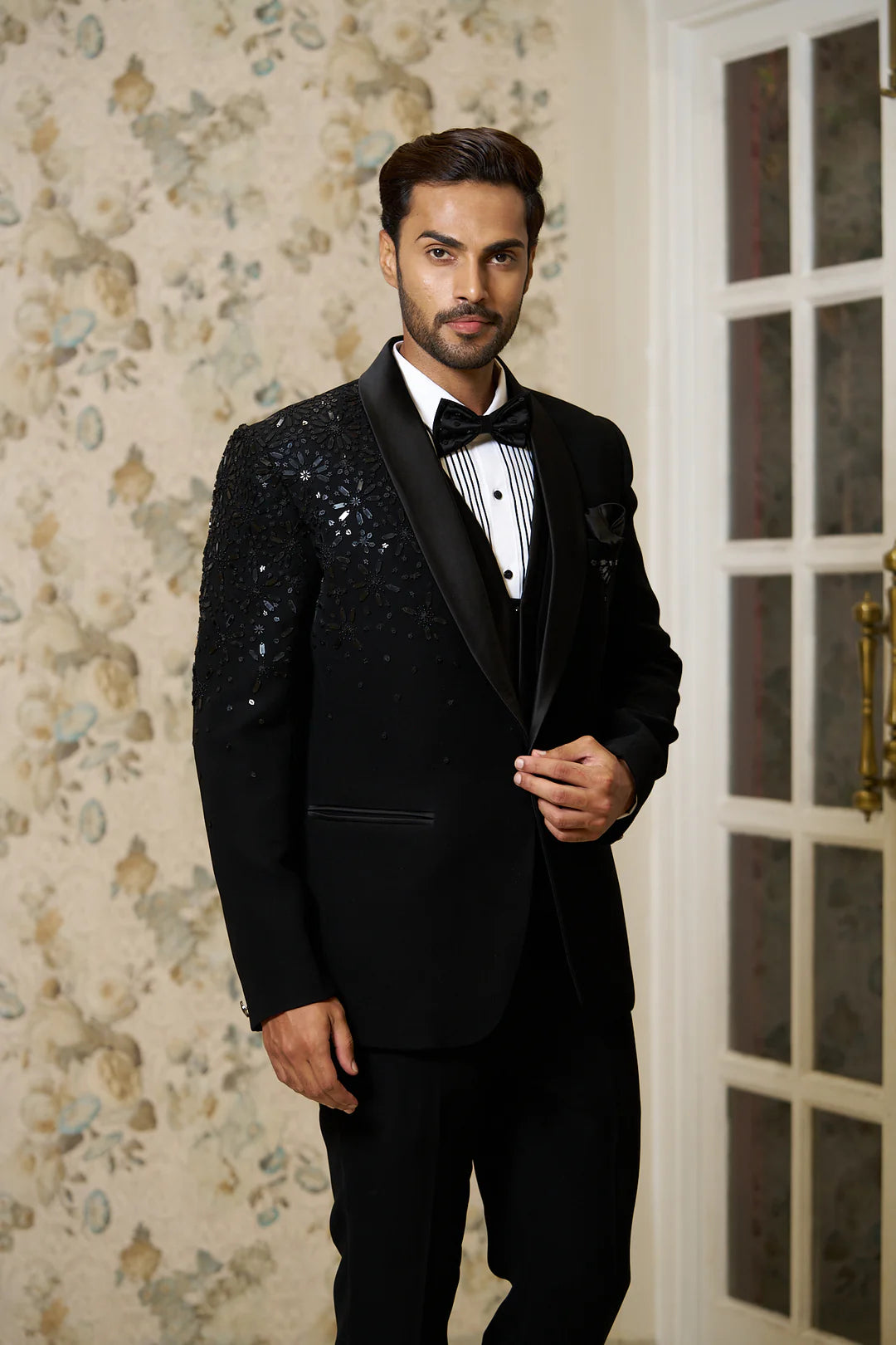 Black Suit With Handwork On Shoulder