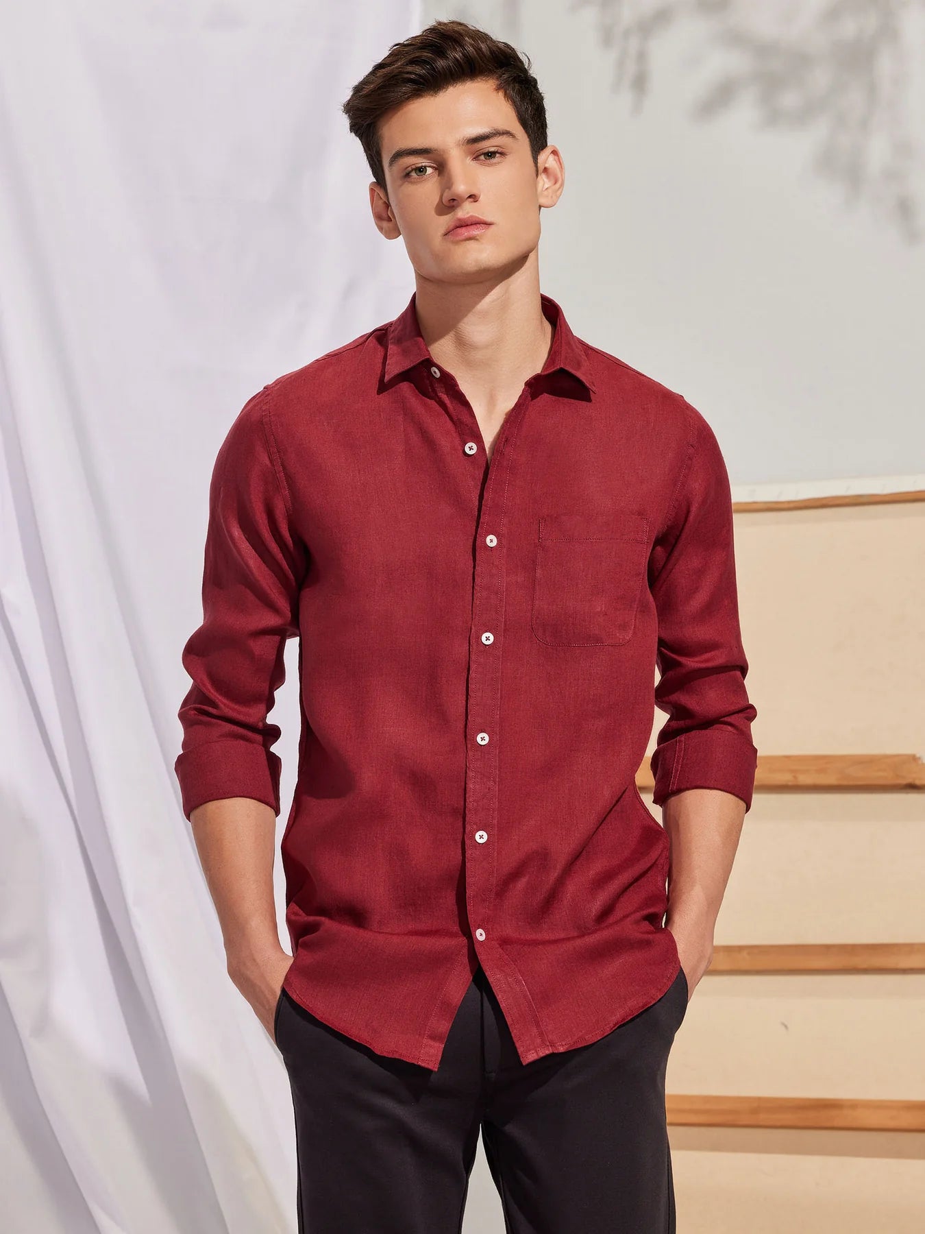 PREMIUM LINEN SHIRT RED full sleeve