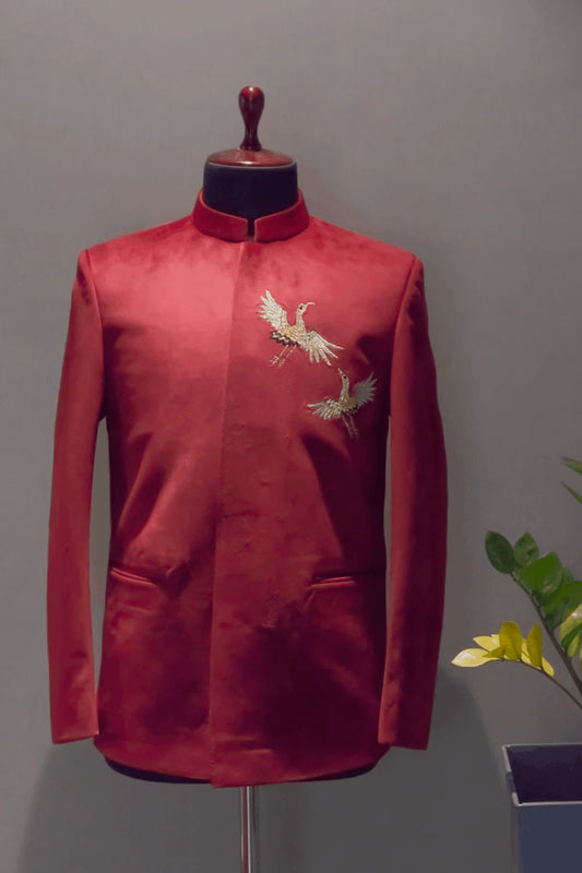 Mehroon Bandhgala With Handwork