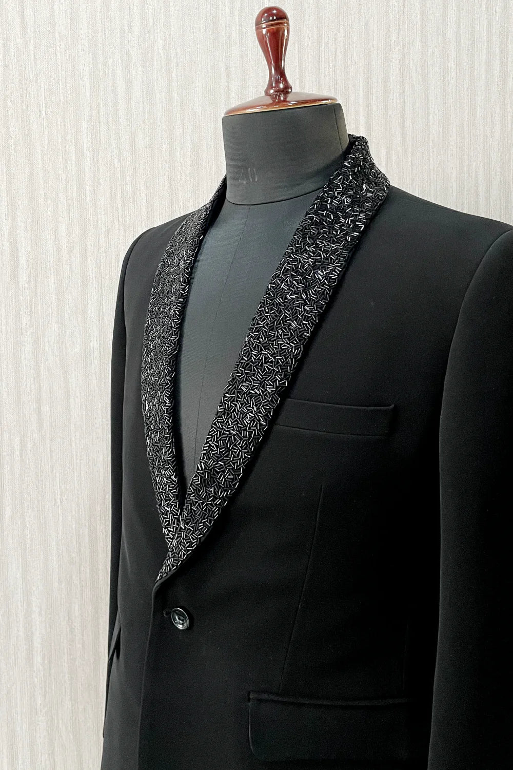 Black Suit With Handwork On Lapel