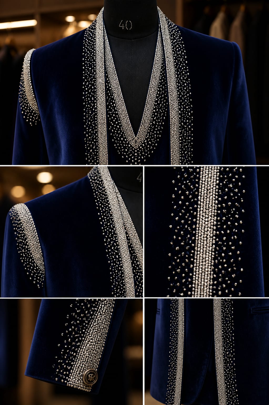 Dark Blue velvet handwork indowestern suit