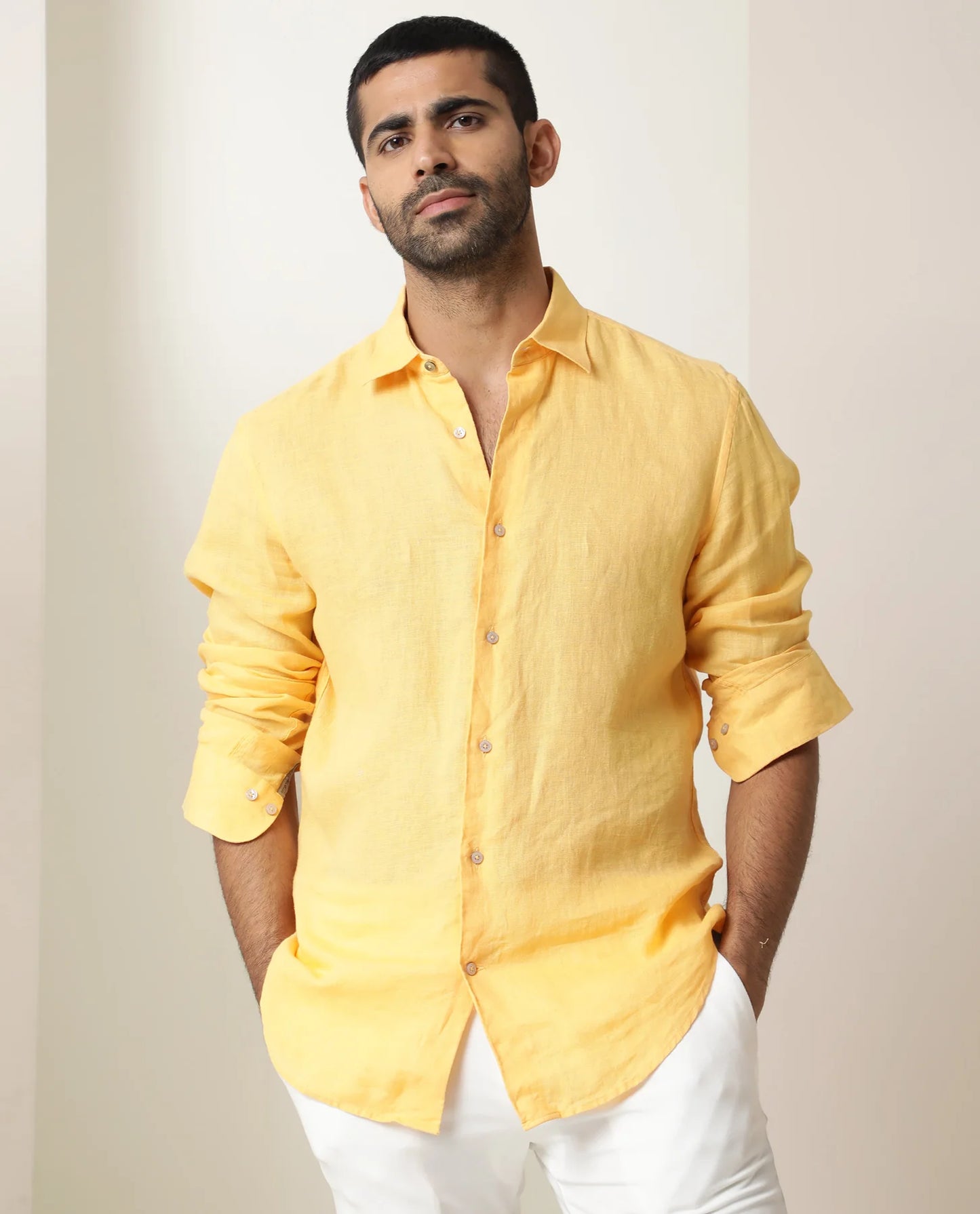 PREMIUM LINEN SHIRT yellow full sleeve