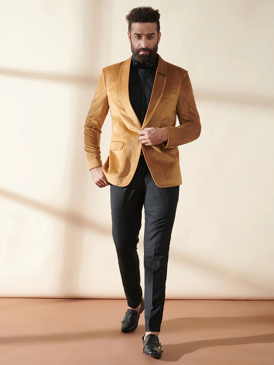 Yellow Velvet Single Button Suit