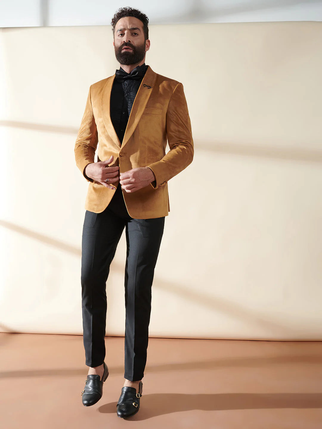Yellow Velvet Single Button Suit