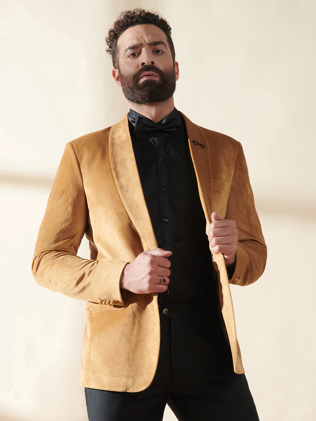 Yellow Velvet Single Button Suit