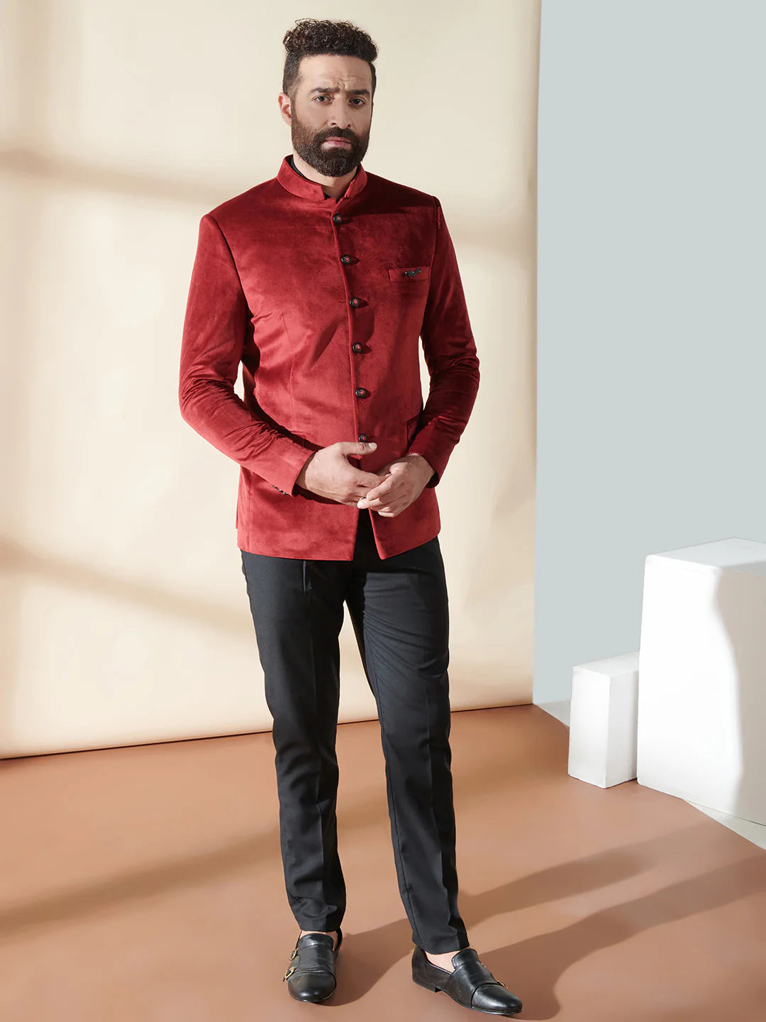 Maroon Bandhgala Velvet