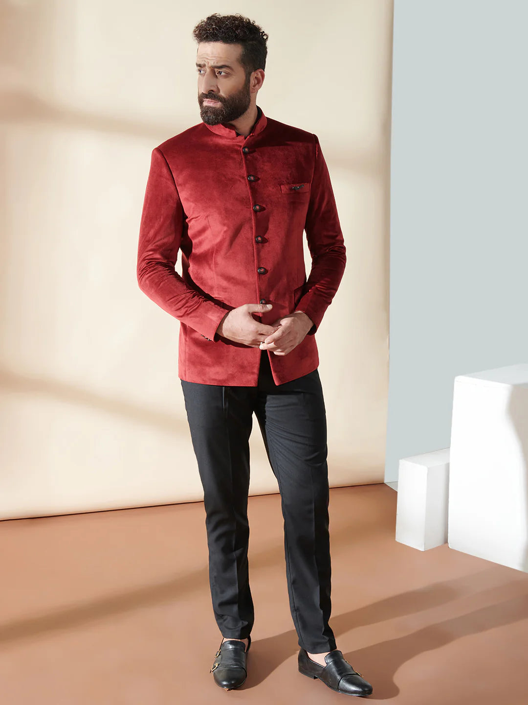 Maroon Bandhgala Velvet