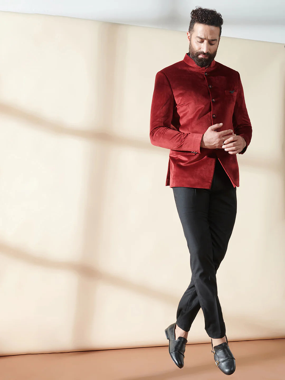 Maroon Bandhgala Velvet