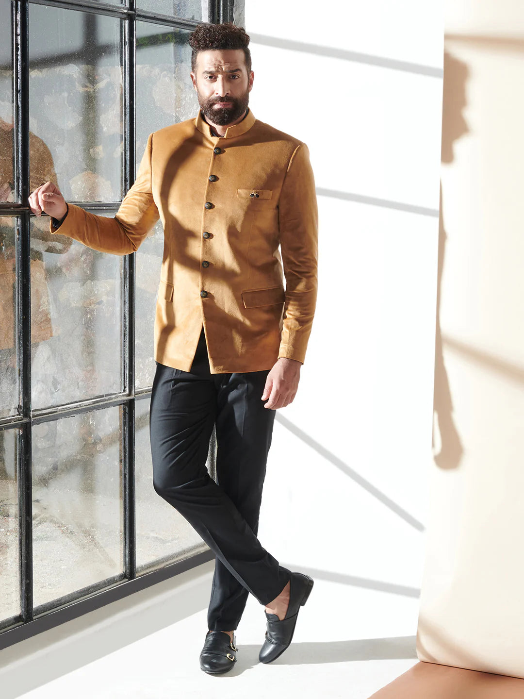 Yellow Bandhgala Velvet