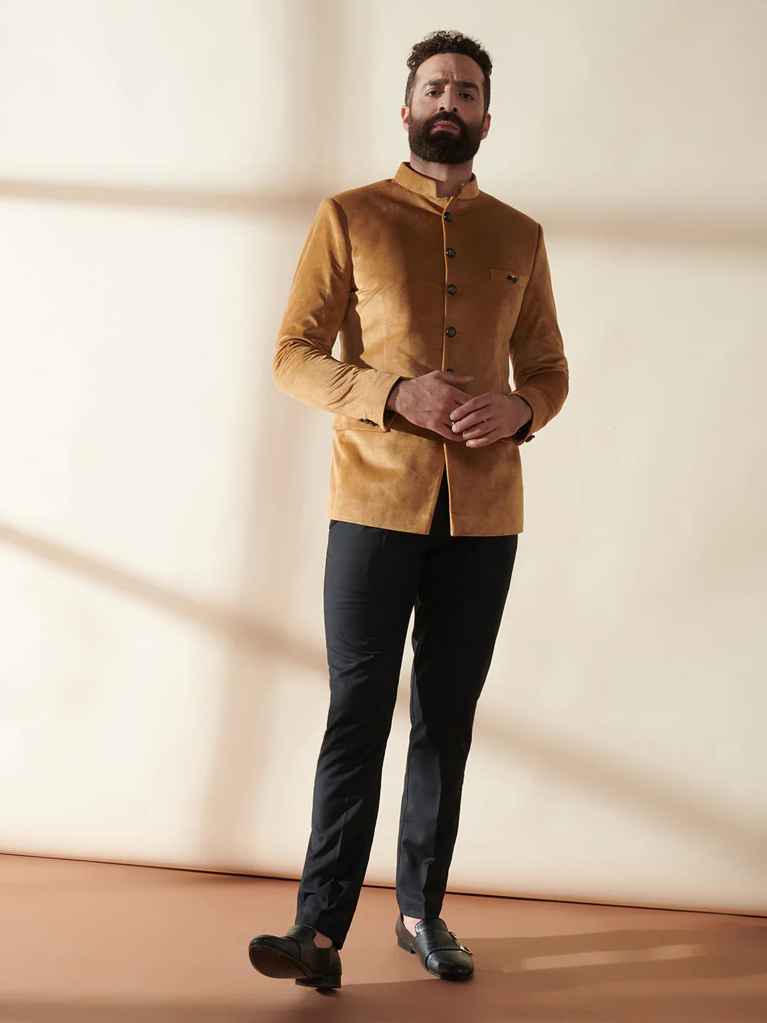 Yellow Bandhgala Velvet