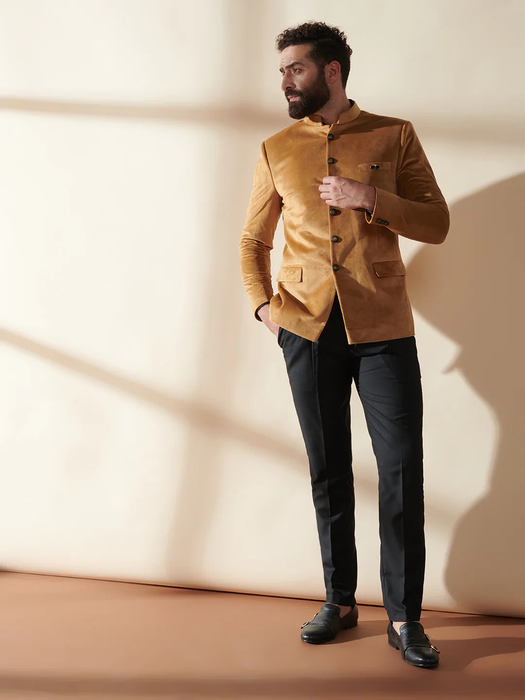 Yellow Bandhgala Velvet